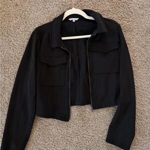 Naked Zebra Black Cropped Utility Jacket with Flap Pockets